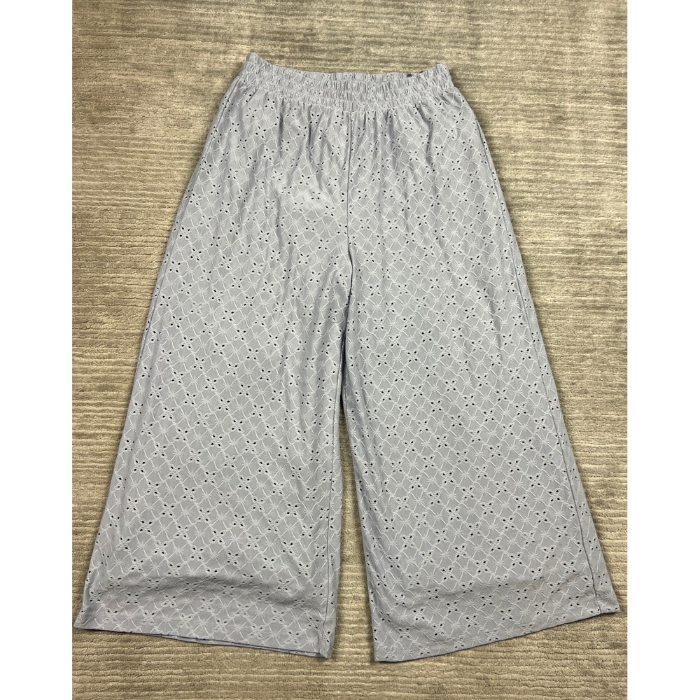 Theo & Spence Womens Periwinkle Blue‎ Eyelet Wide Leg Elastic Waist Pants Size M